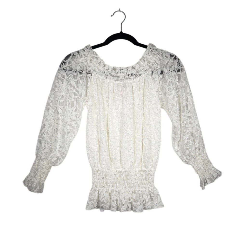 VENUS Lace Off Shoulder Boho Peasant Blouse Cream Smocked XS